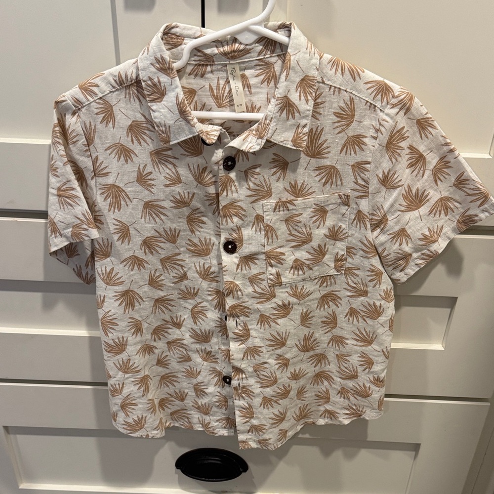Rylee + Cru Palm Leaf Button Down Shirt - Cream and Brown